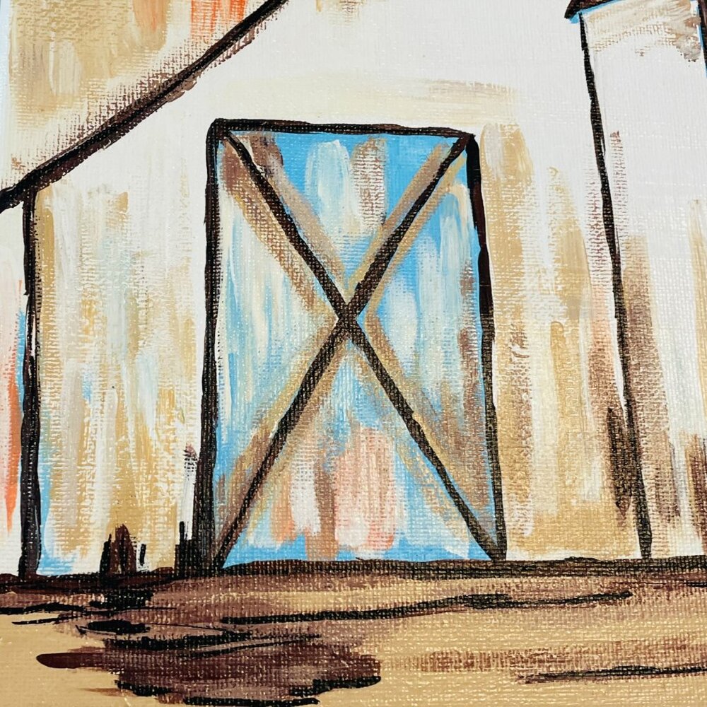 Rustic Barn Canvas Art Painting Signed By RP Artist 12" X 12" Farmhouse Decor - Picture 6 of 10